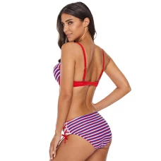 Striped Red and Blue Underwire Bikini Top & Retro Lace Up Hipster Bottom